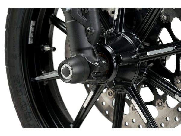 Puig 20042N front axle slider fitted; optional accent ring shown