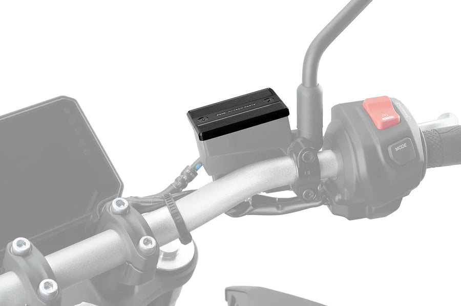Puig 23090N black front brake reservoir cap installed; reservoir not included