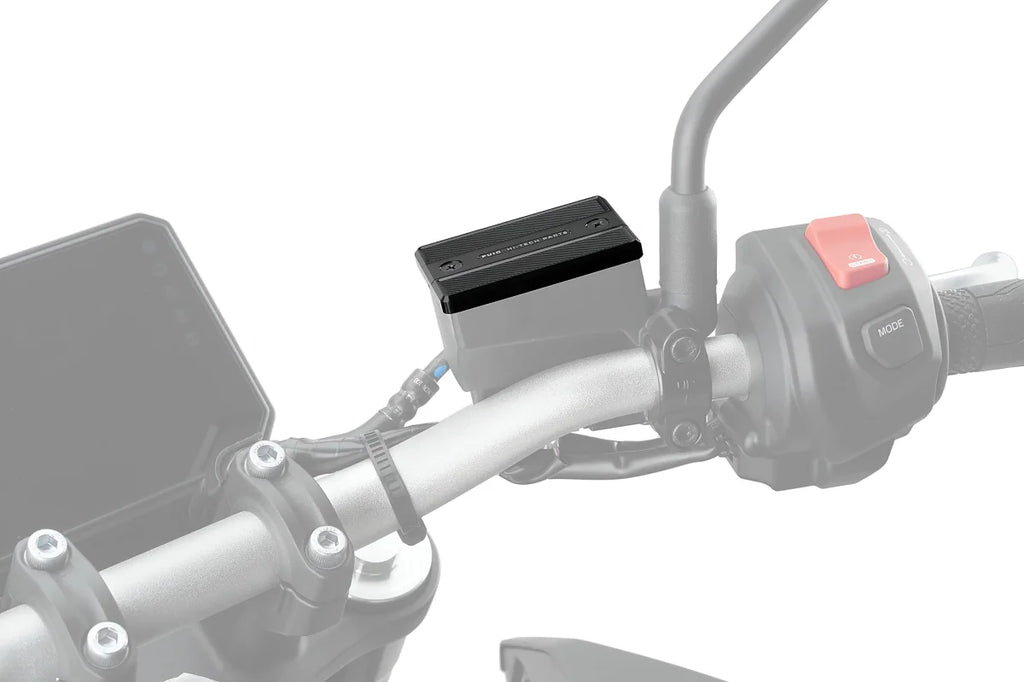 Puig 23090N black front brake reservoir cap installed; reservoir not included