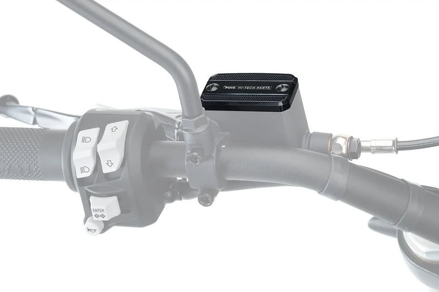 Puig 23091N black clutch reservoir cap installed; reservoir not included