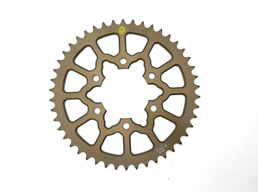 Sitta 201W 46-tooth hard oxide rear sprocket series illustration; supplied chain pitch, finish and tooth count follow the selected exact SKU.