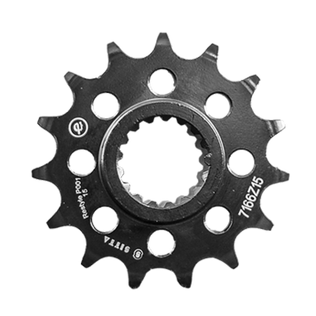 Sitta P001 15-tooth front sprocket series illustration; supplied chain pitch and tooth count follow the selected exact SKU.