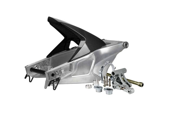 SUTER BMW swingarm shown with optional mounting components — assembly kit sold separately