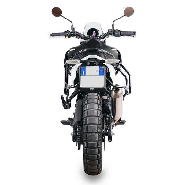 Unit Garage 3826_BL Subframes for aluminum side panniers Royal Enfield Himalayan 450 for aftermarket exhaust (2024 until now)