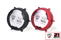 CNC RACING | Clear oil bath clutch cover with carbon fiber inlay for Ducati Panigale - Troy Bayliss Limited Edition