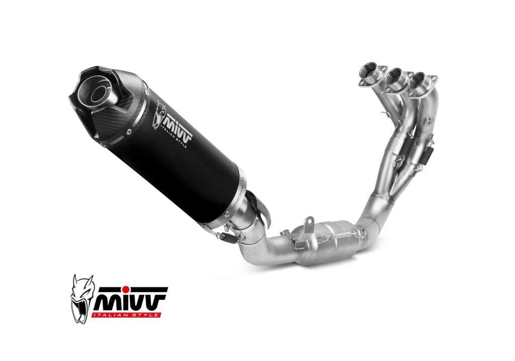 MIVV YAMAHA MT-09 / SP / FZ-09 2024 > 2026 AK-1 Black stainless steel with Carbon cap FULL SYSTEM Y.078.LZK