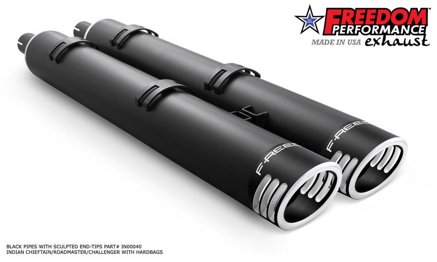 Freedom Performance INDIAN 4" SLIP-ONS FOR CHIEFTAIN/ROADMASTER-CHALLENGER/PURSUIT/ELITE WITH HARD BAGS BUNDLE