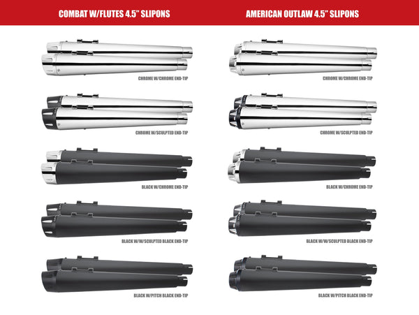 Freedom Performance HARLEY TOURING AMERICAN OUTLAW & COMBAT FLUTED 4.5" MEGAPHONE SLIP-ONS BUNDLE 1995-PRESENT