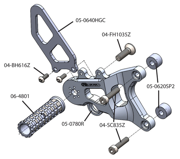 Woodcraft 05-0781B MV Agusta F3/Brutale 675/800RR GP/STD Adjustable Rearset Kit w/Shift pedal