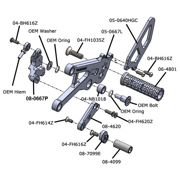 Woodcraft 05-0667B Ducati V4 Complete Rearset