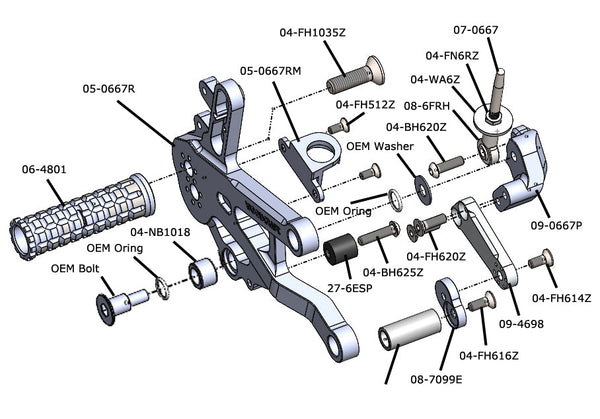 Woodcraft 05-0667B Ducati V4 Complete Rearset