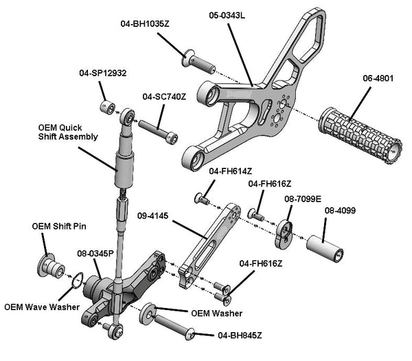 Woodcraft 05-0345B Honda CBR1000RR-R STD/GP Shift Complete Rearset