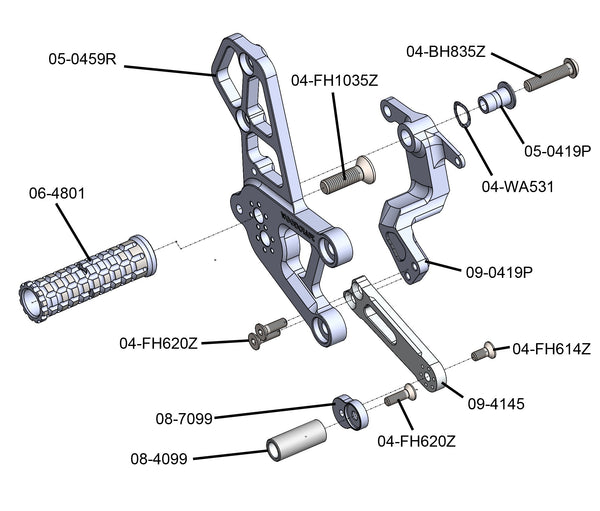 Woodcraft 05-0459B Yamaha R9 Rearset Complete - STD/GP Shift