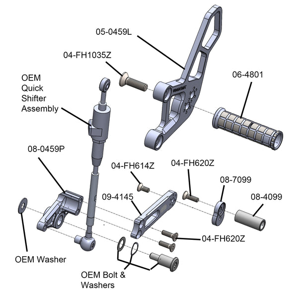 Woodcraft 05-0459B Yamaha R9 Rearset Complete - STD/GP Shift