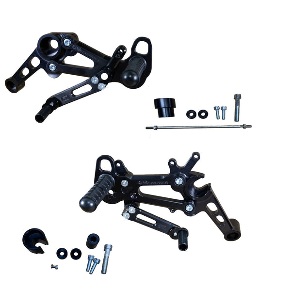 Woodcraft 05-0761B Aprilia RS457, Tuono 457 Adjustable Rearset Kit Complete W/Pedals