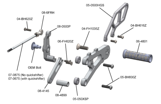Woodcraft 05-0514B Triumph Street 765 Rearsets - STD Shift w/QS