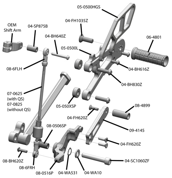 Woodcraft 05-0515B Triumph Street 765 Rearsets - GP Shift w/o QS