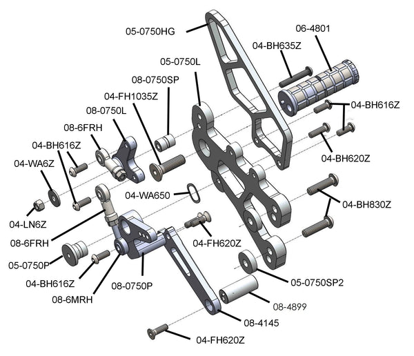 Woodcraft 05-0750B 2009-14 BMW S1000RR, 2014-16 S1000R STD Shift Complete Rearset