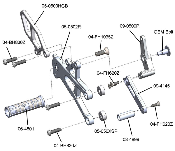Woodcraft 05-0500B 2006-12 Triumph Daytona 675 Rearset  - STD Shift image 6