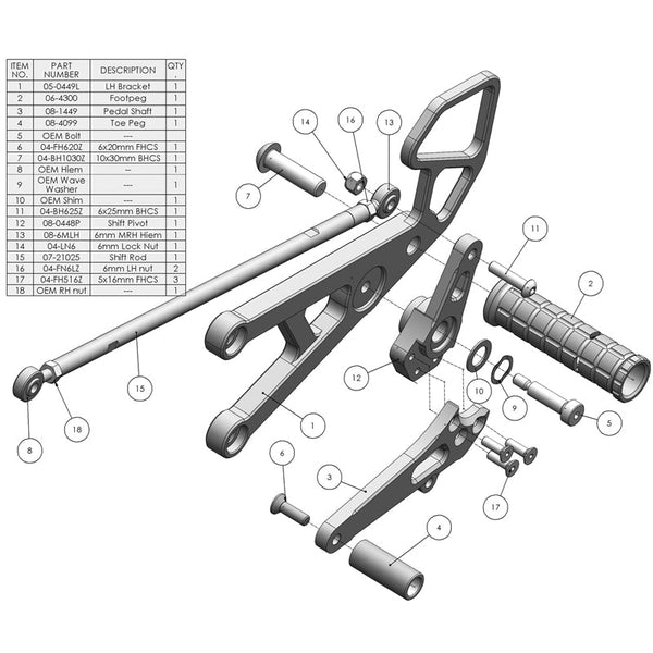 Woodcraft 05-0448B 2006-16 Yamaha R6 Rearset  - STD Shift image 3