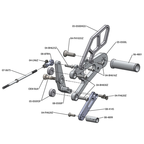 Woodcraft 05-0509B Triumph Street Triple Rearset Kit, STD Shift W/O QS - Complete W/Shift and Brake Pedals image 2