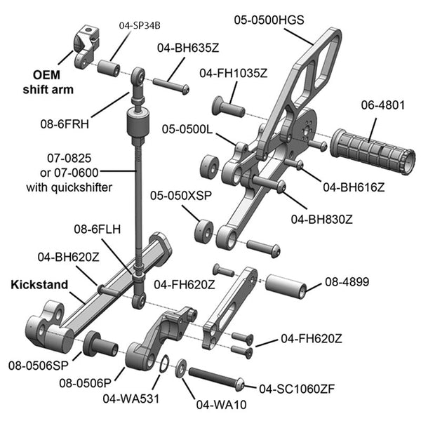 Woodcraft 05-0508B Triumph Street Triple Rearset Kit, GP Shift W/O QS - Complete W/Shift and Brake Pedals image 5