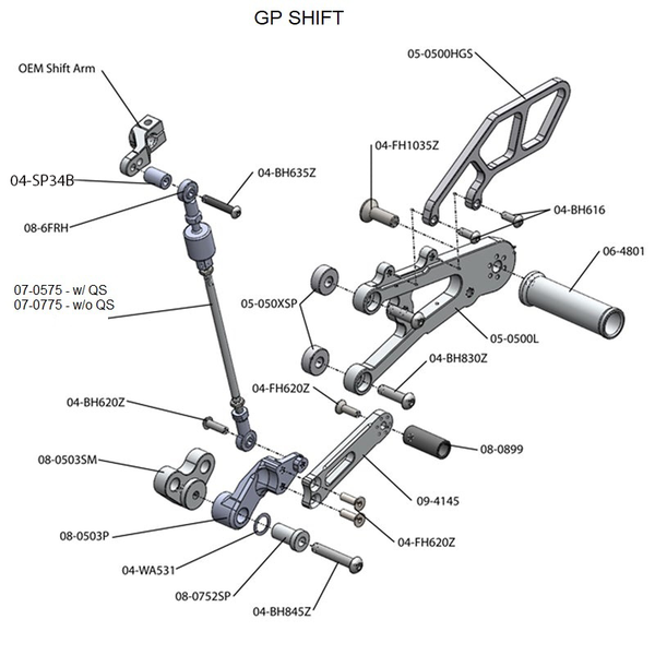 Woodcraft 05-0503B Triumph Daytona 675R Rearset  - GP Shift w/QS Rod - RACE USE ONLY (No Side Stand) image 5