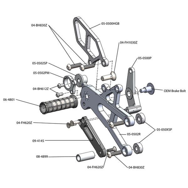 Woodcraft 05-0511B Triumph Daytona 675/Street Triple Rearset  - GP Shift w/o QS - RACE ONLY (No Side Stand) image 3