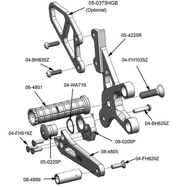 Woodcraft 05-4227B Suzuki SV650 Rearset Complete - GP Shift image 7