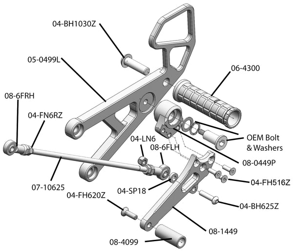 Woodcraft 05-0449B 2006-16 Yamaha R6 Rearset  - GP Shift image 4