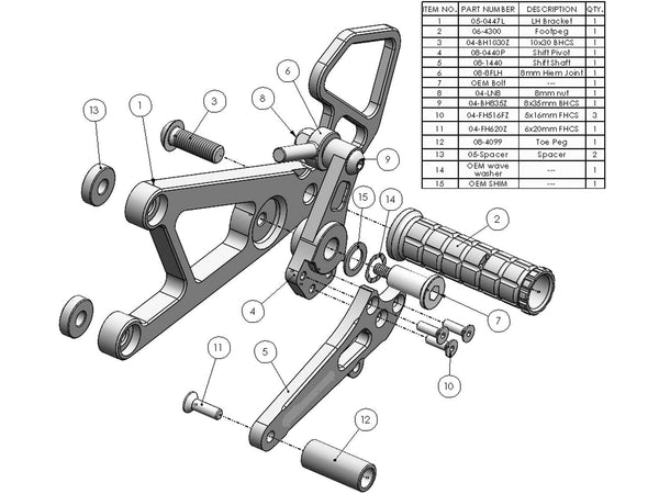 Woodcraft 05-0447B 2003-05 Yamaha R6 Complete  Rearset image 2