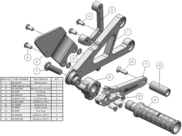 Woodcraft 05-0447B 2003-05 Yamaha R6 Complete  Rearset image 3