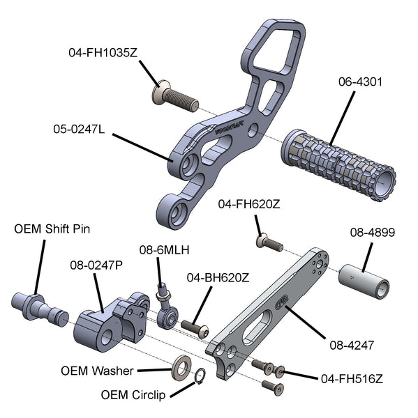 Woodcraft 05-0247B 2006-10 Suzuki GSX-R600/750 Complete Rearset image 4