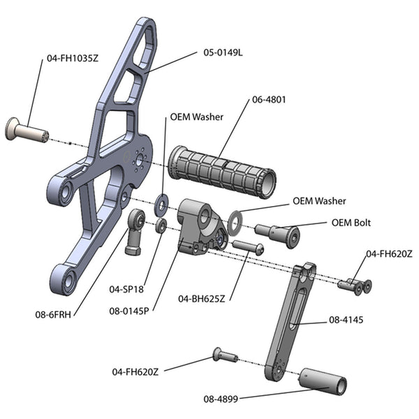 Woodcraft 05-0150B 2013-18 Kawasaki ZX636 Complete Rearset - STD/GP Shift image 3