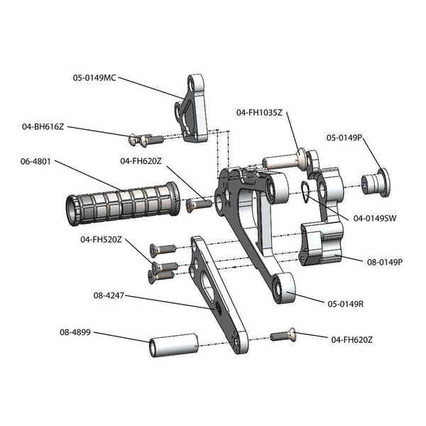 Woodcraft 05-0150B 2013-18 Kawasaki ZX636 Complete Rearset - STD/GP Shift image 4