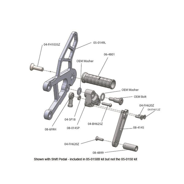 Woodcraft 05-0149B 2009-12 Kawasaki ZX-6R Complete Rearset - STD / GP Shift image 3