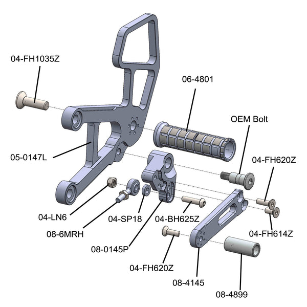 Woodcraft 05-0147B 2007-08 Kawasaki ZX6/636 Complete Rearset - STD/GP Shift image 3