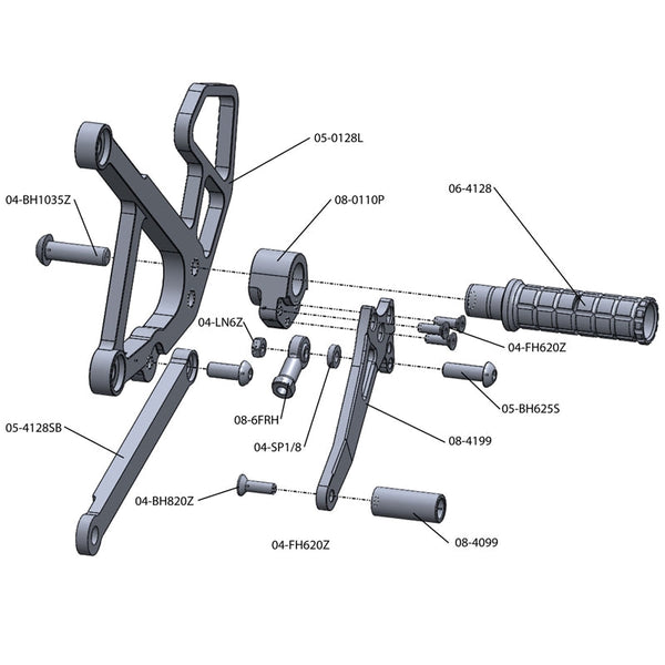 Woodcraft 05-0129B 2009-11 Kawasaki Ninja 650R Complete Rearset image 3