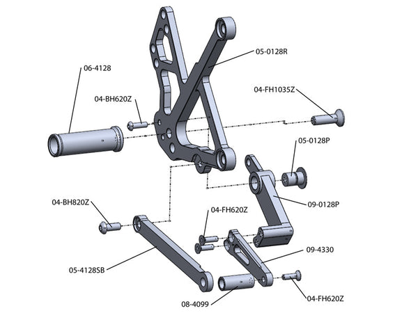 Woodcraft 05-0129B 2009-11 Kawasaki Ninja 650R Complete Rearset image 4