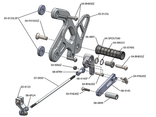 Woodcraft 05-0125B 2012-16 Kawasaki Ninja 650R Complete Rearset image 4