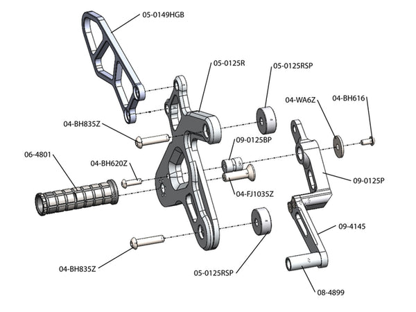 Woodcraft 05-0125B 2012-16 Kawasaki Ninja 650R Complete Rearset image 5