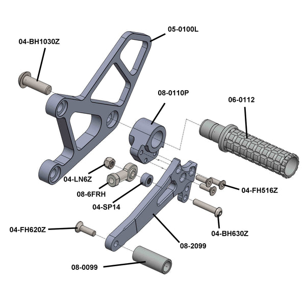 Woodcraft 05-0100B Kawasaki ZX6/ZX7/ZX9 Rearset Complete