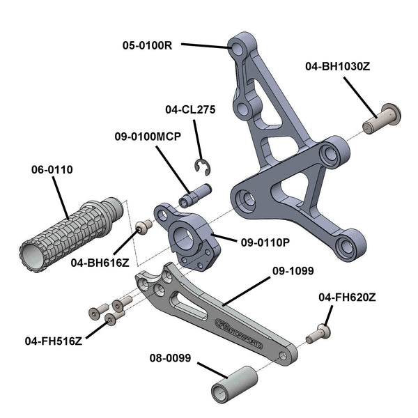 Woodcraft 05-0100B Kawasaki ZX6/ZX7/ZX9 Rearset Complete