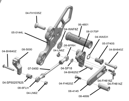 Woodcraft 05-0144B 2018-23 Kawasaki Ninja400, 2019-23 Z400, Ninja500 Complete Rearset image 7