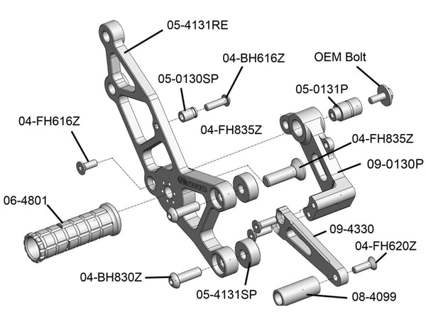 Woodcraft 05-4131RE 2008-12 Kawasaki Ninja250 RHS Eccentric Rearset Brkt image 2