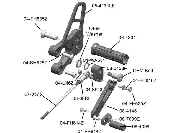 Woodcraft 05-4131LE 2008-12 Kawasaki Ninja250 LHS Eccentric Rearset Brkt image 2