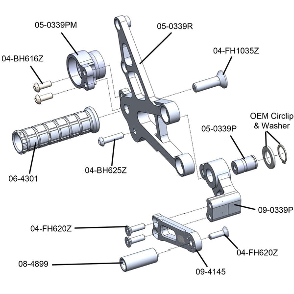05-0342B Honda CBR1000RRSP 2017-2019 CBR1000RRSP2 2017 Complete Rearset Kit w/ Pedals - STD/GP Shift - Woodcraft Technologies