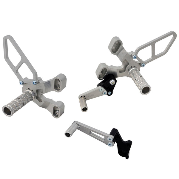 05-0640BA Ducati 848 2008-11, 1098 2007-09 1198 2008-11, 848 EVO 2011-13 Complete Rearset Kit w/ Pedals - Silver - STD/GP Shift - Woodcraft Technologies
