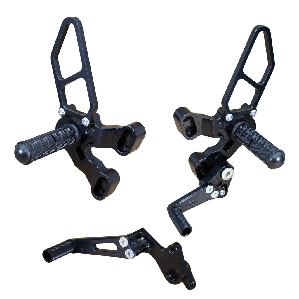 05-0640B Ducati 848 2008-11, 1098 2007-09 1198 2008-11, 848 EVO 2011-13 Complete Rearset Kit w/ Pedals Black - STD/GP Shift - Woodcraft Technologies
