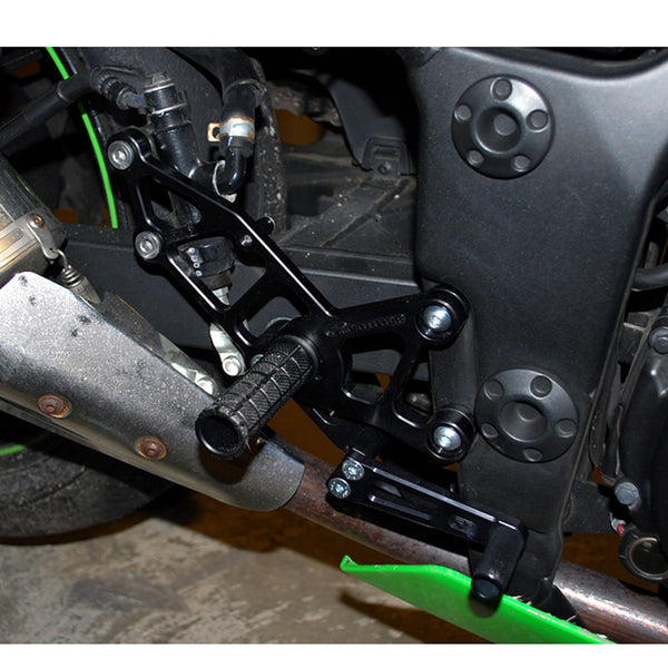 05-4131EB Kawasaki Ninja 250 2008-12 Complete Rearset Kit w/ Pedals - STD/GP Shift - Woodcraft Technologies